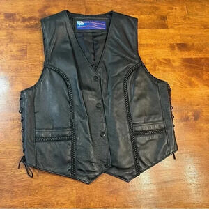 Vintage Vance Leathers women Black Motorcycle biker Vest Lace Sides no size tag